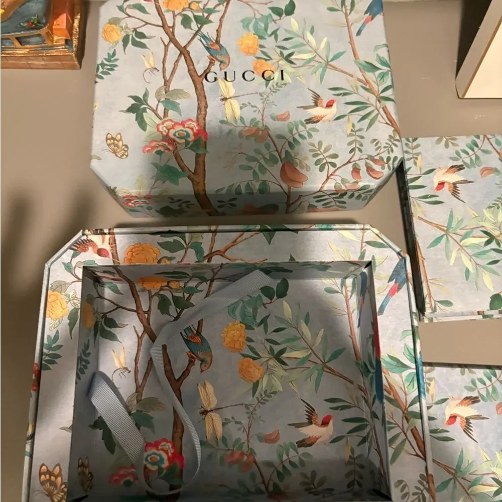 New  with box GUCCI blue Tian bird flower & nature print card envelope set